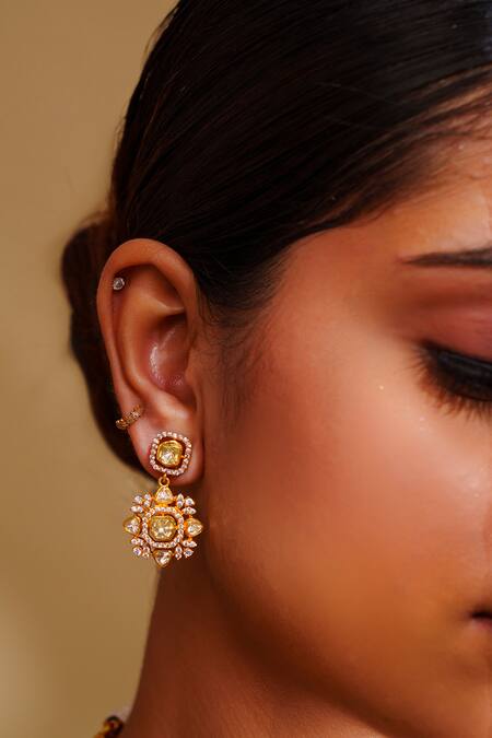 Zevar By Geeta_Gold Plated Crystals Moissanite Designer Jewellery Set _Online_at_Aza_Fashions