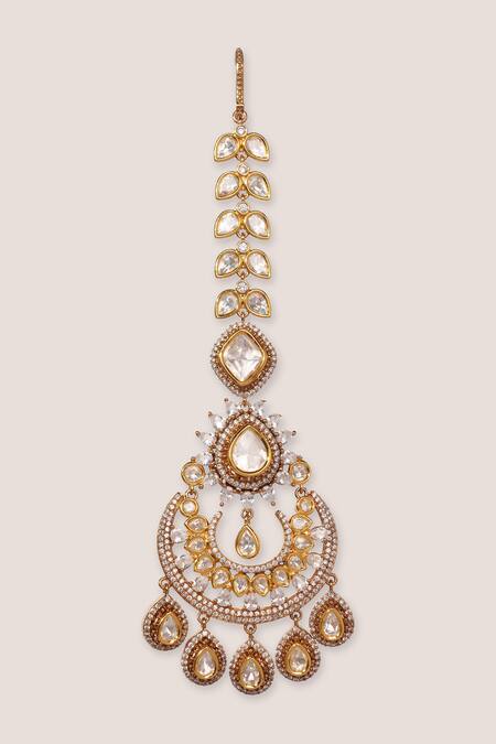 Zevar By Geeta_Gold Plated Designer Kundan Polki Maangtikka _Online_at_Aza_Fashions
