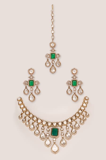 Zevar By Geeta Moissanite Necklace & Earring Set 