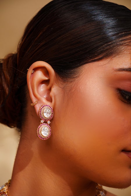 Zevar By Geeta_Gold Plated Imitation Diamonds Kundan Polki Necklace And Earring Set _Online_at_Aza_Fashions