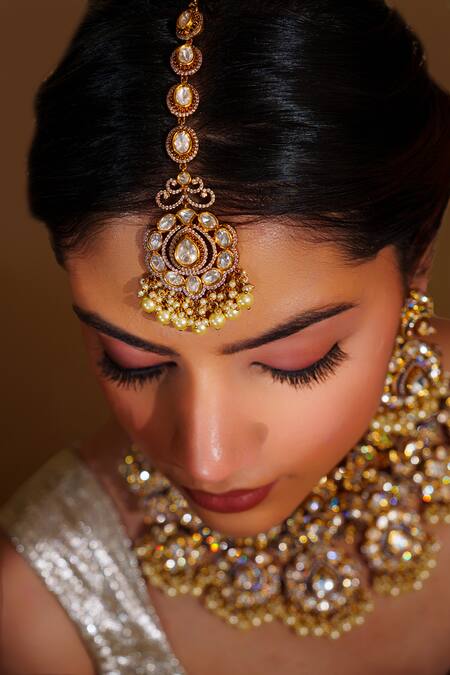 Shop_Zevar By Geeta_Gold Plated Diamonds, Pearls Kundan Necklace Set _Online_at_Aza_Fashions