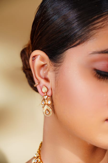 Zevar By Geeta_Gold Plated Kundan Polki Necklace Set _Online_at_Aza_Fashions