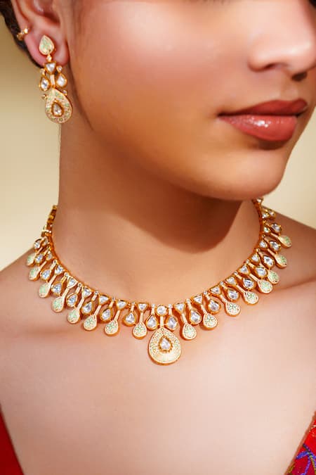 Buy_Zevar By Geeta_Gold Plated Kundan Polki Necklace Set _Online_at_Aza_Fashions