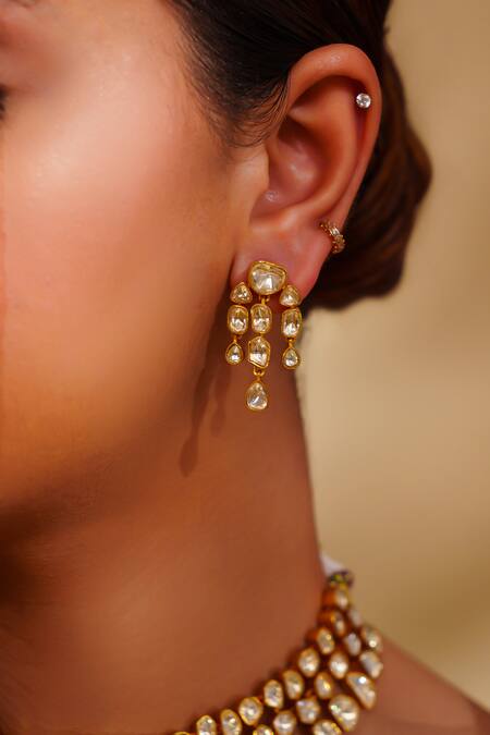 Zevar By Geeta_Gold Plated Stones Moissanite Jewellery Set _Online_at_Aza_Fashions