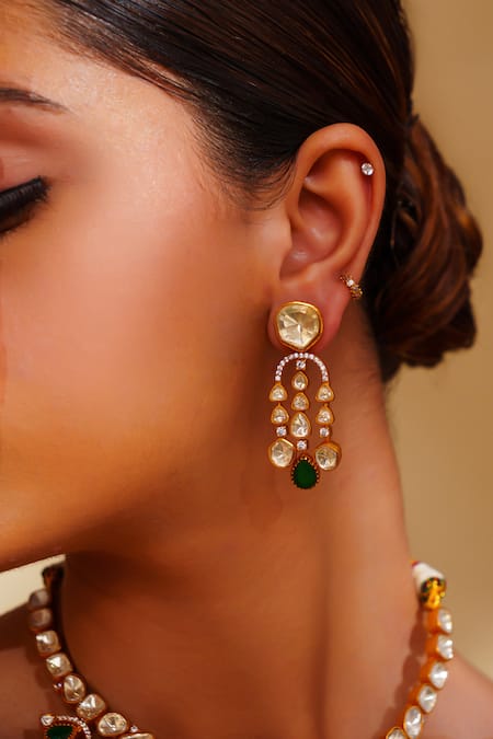 Zevar By Geeta_Gold Plated Contemporary Moissanite Jewellery Set _Online_at_Aza_Fashions