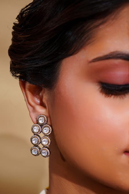 Buy_Zevar By Geeta_Gold Plated Stones Three-line Kundan Necklace Set _Online_at_Aza_Fashions