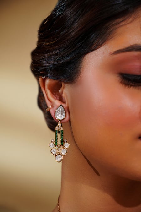 Buy_Zevar By Geeta_Gold Plated Imitation Diamonds Moissanite Necklace And Earring Set _Online_at_Aza_Fashions