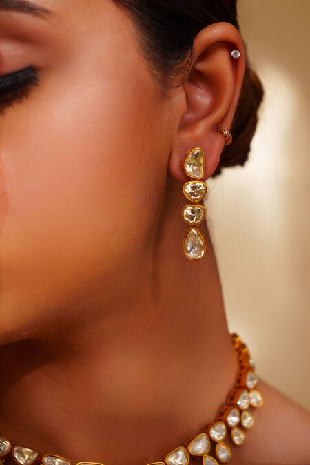 Zevar By Geeta_Gold Plated Moissanite Jewellery Set_Online_at_Aza_Fashions