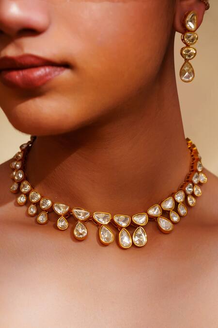 Buy_Zevar By Geeta_Gold Plated Moissanite Jewellery Set_Online_at_Aza_Fashions