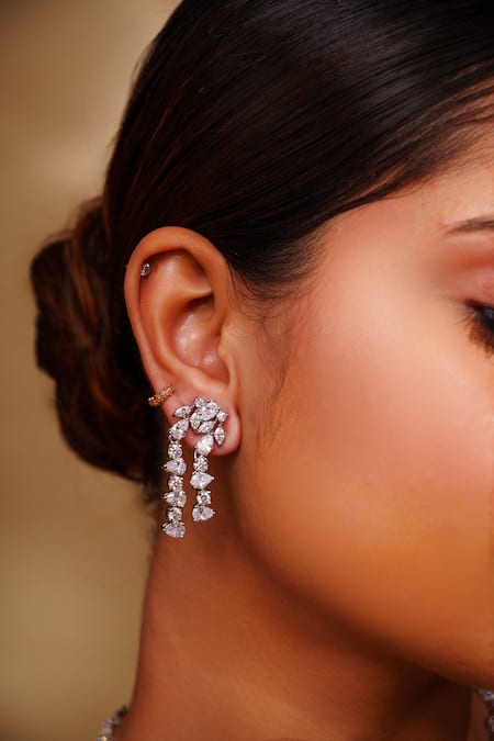 Zevar By Geeta White Stones Diamond Necklace Set With Earrings Online at Aza Fashions Zevar By Geeta_White Stones Diamond Necklace Set With Earrings _Online_at_Aza_Fashions