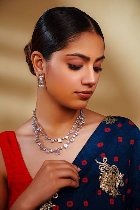Zevar By Geeta_White Stones Embellished Necklace Set _Online_at_Aza_Fashions