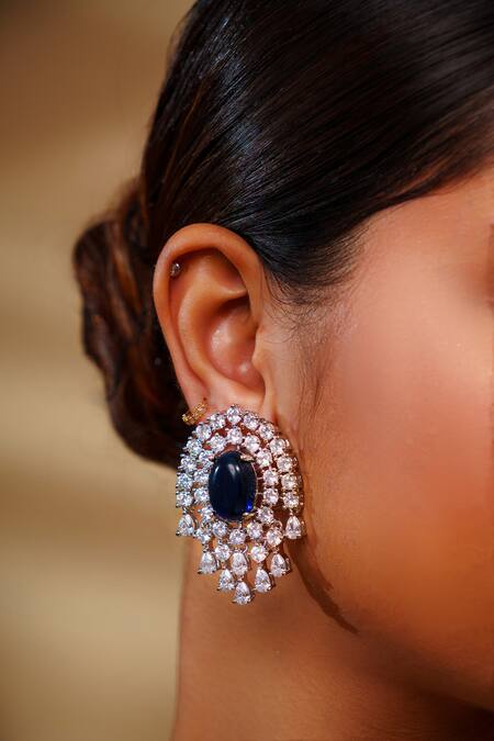 Zevar By Geeta_White Imitation Diamonds Sapphire Pendant Necklace Set _Online_at_Aza_Fashions