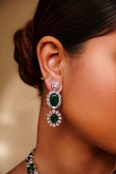 Buy Zevar By Geeta Green Imitation Diamonds Emerald Pendant Necklace Set Online at Aza Fashions Buy_Zevar By Geeta_Green Imitation Diamonds Emerald Pendant Necklace Set _Online_at_Aza_Fashions