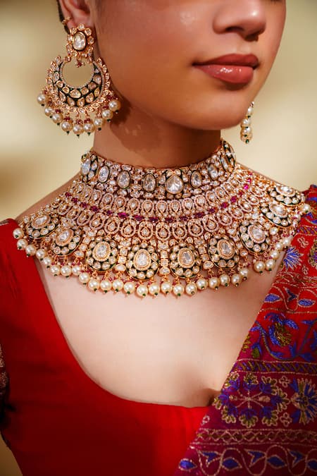 Buy_Zevar By Geeta_Gold Plated Pearls Kundan Necklace Set  _Online_at_Aza_Fashions