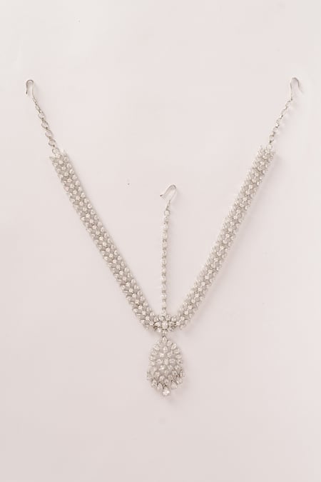 Shop Zevar By Geeta White Diamond Studded Mathapatti at Aza Fashions Shop_Zevar By Geeta_White Diamond Studded Mathapatti _at_Aza_Fashions