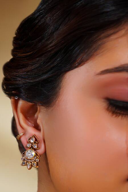 Zevar By Geeta_Gold Plated Kundan Polki Two Tone Necklace Set_Online_at_Aza_Fashions