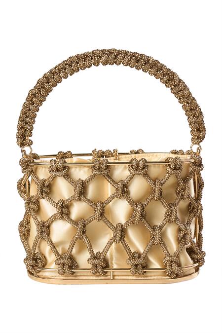 Shop Nazaakat By Samara Singh Gold Beads Ruby Bucket Bag Online at Aza Fashions Shop_Nazaakat By Samara Singh_Gold Beads Ruby Bucket Bag _Online_at_Aza_Fashions