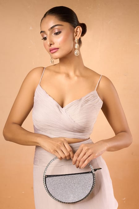 Buy Nazaakat By Samara Singh Silver Rhinestones Glitter Circle Handbag Online at Aza Fashions Buy_Nazaakat By Samara Singh_Silver Rhinestones Glitter Circle Handbag _Online_at_Aza_Fashions