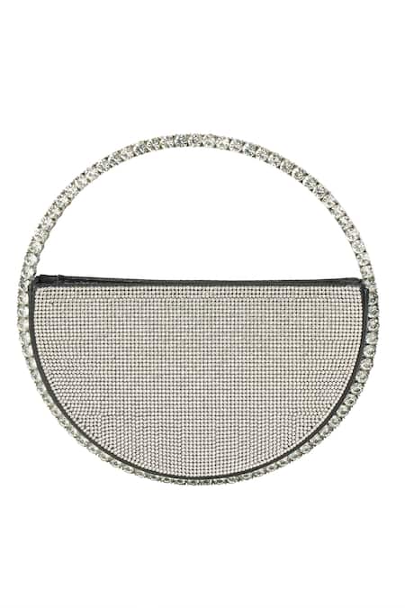 Shop Nazaakat By Samara Singh Silver Rhinestones Glitter Circle Handbag Online at Aza Fashions Shop_Nazaakat By Samara Singh_Silver Rhinestones Glitter Circle Handbag _Online_at_Aza_Fashions