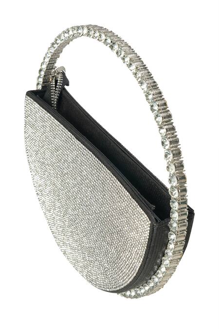 Nazaakat By Samara Singh Silver Rhinestones Glitter Circle Handbag at Aza Fashions Nazaakat By Samara Singh_Silver Rhinestones Glitter Circle Handbag _at_Aza_Fashions