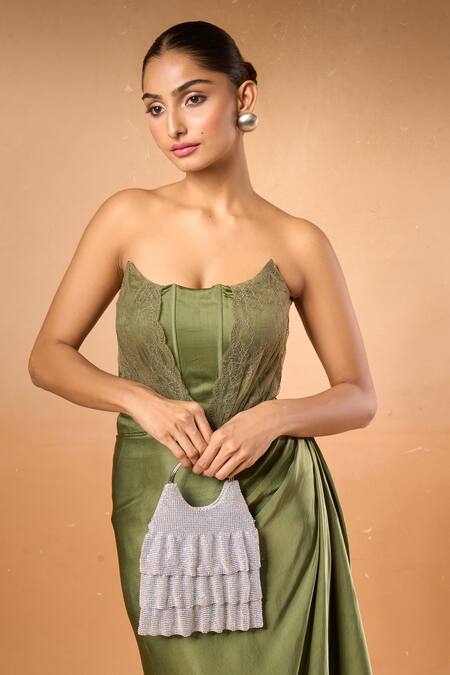 Nazaakat By Samara Singh Silver Rhinestones Handbag Online at Aza Fashions Nazaakat By Samara Singh_Silver Rhinestones Handbag _Online_at_Aza_Fashions