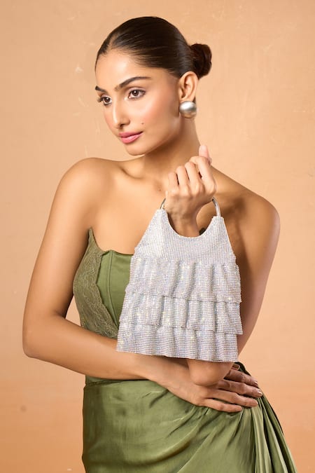 Buy Nazaakat By Samara Singh Silver Rhinestones Handbag Buy_Nazaakat By Samara Singh_Silver Rhinestones Handbag