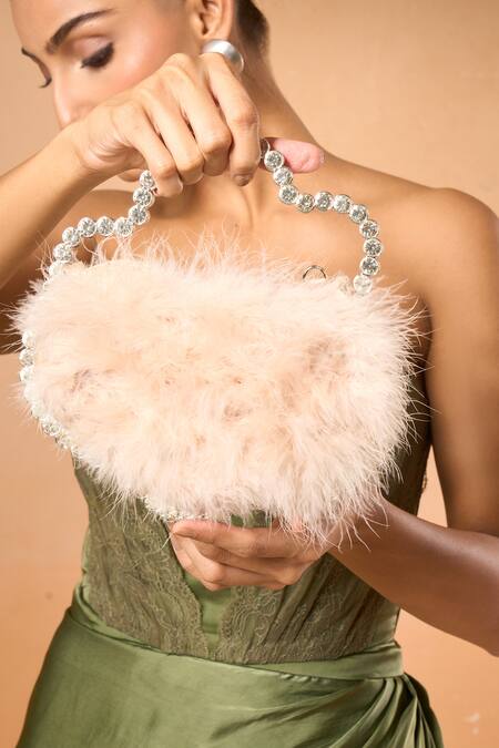 Nazaakat By Samara Singh Gold Rhinestones Faux Fur Cloud Handbag Online at Aza Fashions Nazaakat By Samara Singh_Gold Rhinestones Faux Fur Cloud Handbag _Online_at_Aza_Fashions