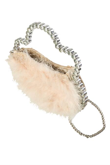 Shop Nazaakat By Samara Singh Gold Rhinestones Faux Fur Cloud Handbag Online at Aza Fashions Shop_Nazaakat By Samara Singh_Gold Rhinestones Faux Fur Cloud Handbag _Online_at_Aza_Fashions