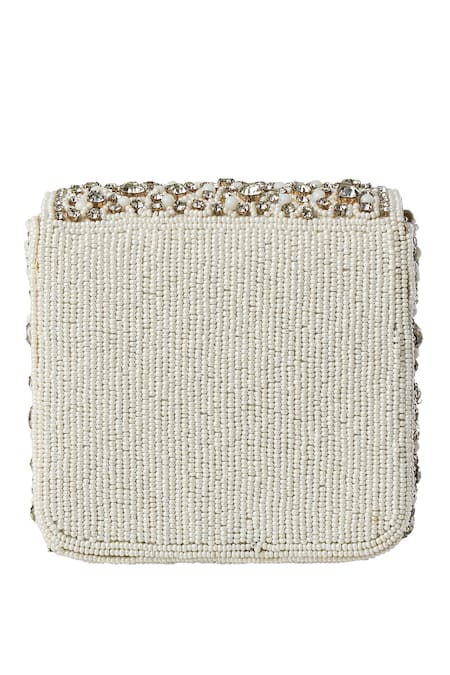 Shop_Samyukta Singhania_White Beads, Fringe, Embroidery Embellished Mini Jasmin Handbag _at_Aza_Fashions