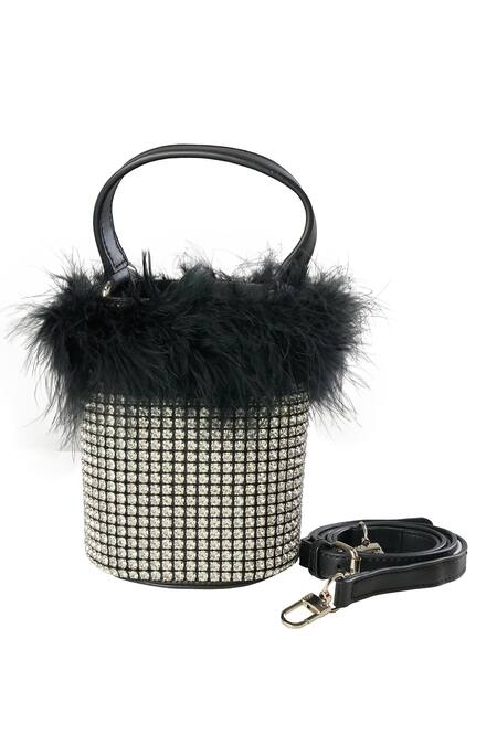 Buy Nazaakat By Samara Singh Black Rhinestones Fur Trim Crystal Handbag Online at Aza Fashions Buy_Nazaakat By Samara Singh_Black Rhinestones Fur Trim Crystal Handbag_Online_at_Aza_Fashions
