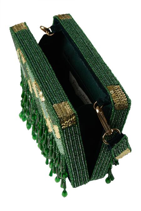 Buy Nazaakat By Samara Singh Green Sequins, Tassels Kabira Bag With And Online at Aza Fashions Buy_Nazaakat By Samara Singh_Green Sequins, Tassels Kabira Bag With And_Online_at_Aza_Fashions