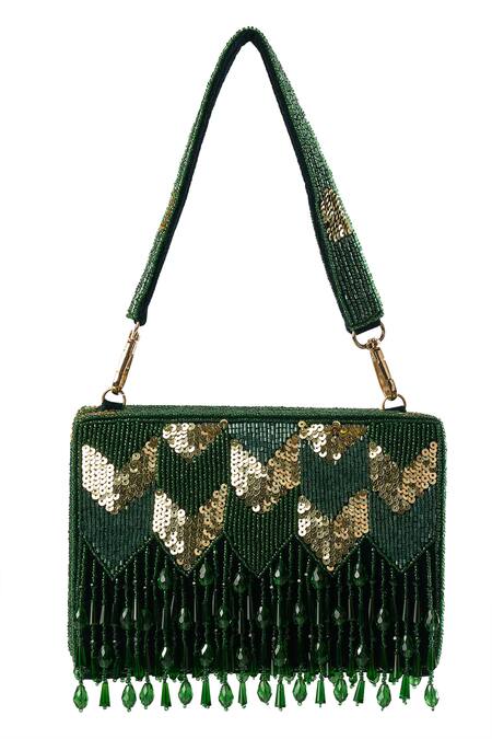 Shop Nazaakat By Samara Singh Green Sequins, Tassels Kabira Bag With And at Aza Fashions Shop_Nazaakat By Samara Singh_Green Sequins, Tassels Kabira Bag With And_at_Aza_Fashions