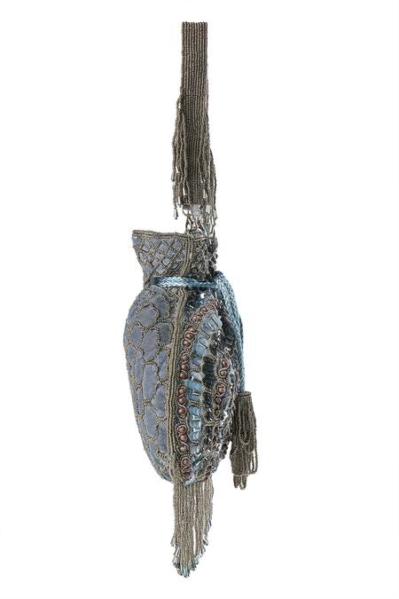 Nazaakat By Samara Singh Gray Embroidery, Beads Intricate Stone Work Potli Bag Online at Aza Fashions Nazaakat By Samara Singh_Gray Embroidery, Beads Intricate Stone Work Potli Bag _Online_at_Aza_Fashions