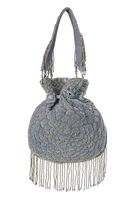 Nazaakat By Samara Singh Gray Embroidery, Beads Intricate Stone Work Potli Bag at Aza Fashions Nazaakat By Samara Singh_Gray Embroidery, Beads Intricate Stone Work Potli Bag _at_Aza_Fashions