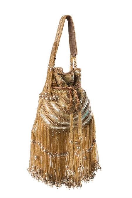 Buy Nazaakat By Samara Singh Gold Fringe, Pearls Rimjhim Potli Bag With Online at Aza Fashions Buy_Nazaakat By Samara Singh_Gold Fringe, Pearls Rimjhim Potli Bag With _Online_at_Aza_Fashions