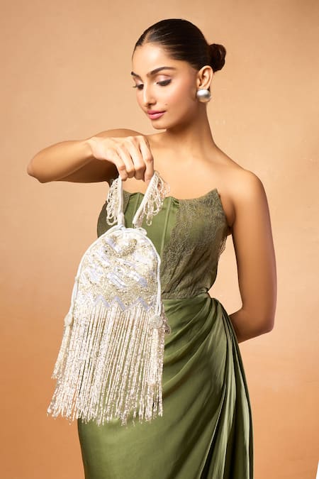Buy Nazaakat By Samara Singh Silver Fringe, Sequins Detail Zoya Potli Bag Online at Aza Fashions Buy_Nazaakat By Samara Singh_Silver Fringe, Sequins Detail Zoya Potli Bag _Online_at_Aza_Fashions