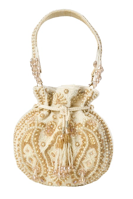 Shop Nazaakat By Samara Singh Gold Beads, Sequins Embellished Meera Potli at Aza Fashions Shop_Nazaakat By Samara Singh_Gold Beads, Sequins Embellished Meera Potli _at_Aza_Fashions