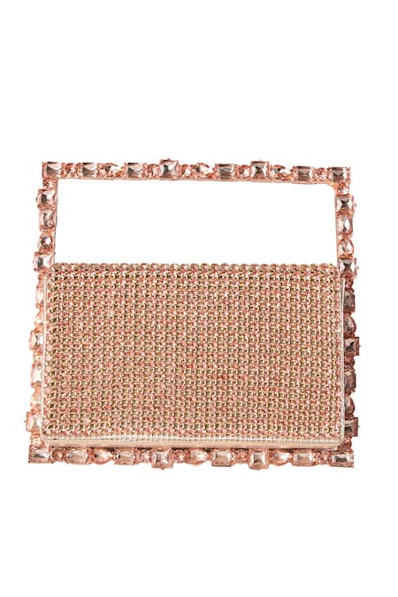 Shop Nazaakat By Samara Singh Rose Gold Rhinestones Embellished Handbag at Aza Fashions Shop_Nazaakat By Samara Singh_Rose Gold Rhinestones Embellished Handbag _at_Aza_Fashions