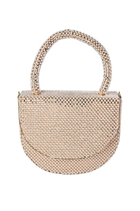 Shop Nazaakat By Samara Singh Rose Gold Pearls Embellished Audrey Handbag Online at Aza Fashions Shop_Nazaakat By Samara Singh_Rose Gold Pearls Embellished Audrey Handbag _Online_at_Aza_Fashions