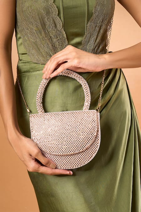 Nazaakat By Samara Singh Rose Gold Pearls Embellished Audrey Handbag at Aza Fashions Nazaakat By Samara Singh_Rose Gold Pearls Embellished Audrey Handbag _at_Aza_Fashions