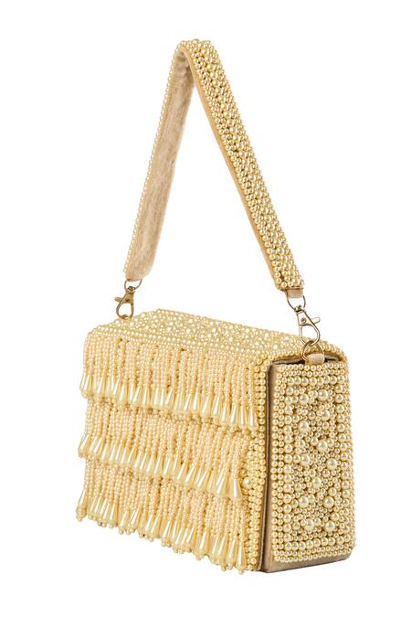 Buy Nazaakat By Samara Singh Gold Pearls, Tassels Studded Rihana Handbag Online at Aza Fashions Buy_Nazaakat By Samara Singh_Gold Pearls, Tassels Studded Rihana Handbag _Online_at_Aza_Fashions