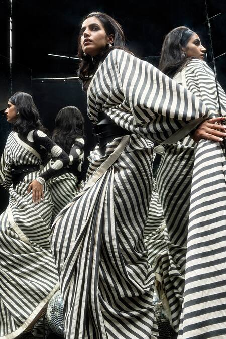 Buy Ekaya Banaras Black Silk Nautical Stripe Saree Online at Aza Fashions Buy_Ekaya Banaras_Black Silk Nautical Stripe Saree _Online_at_Aza_Fashions