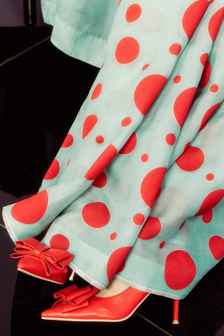 Ekaya Banaras_Teal Organza Cut Work Confetti Handwoven Saree Set _Online_at_Aza_Fashions