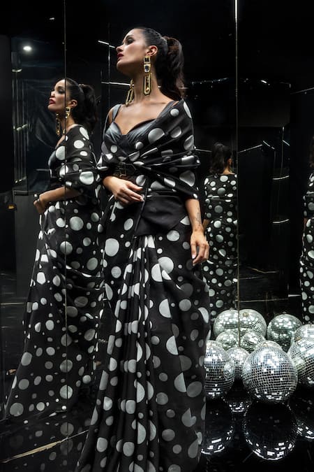 Ekaya Polka Dot Cutwork Organza Saree 