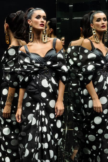 Ekaya Banaras Polka Dot Cutwork Black Organza Saree 