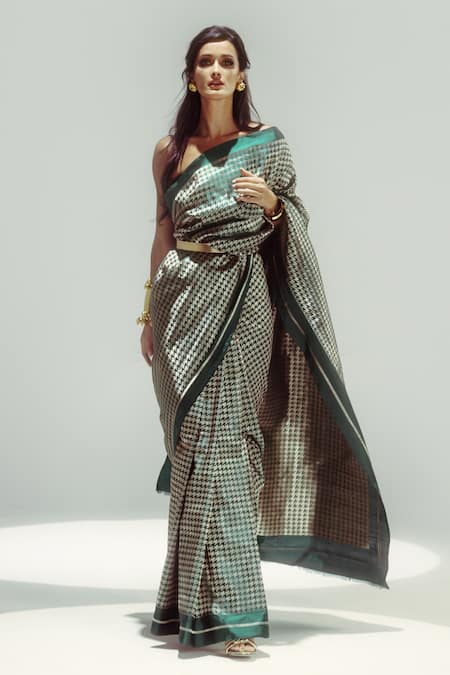 Ekaya Houndstooth Silk Satin Saree 