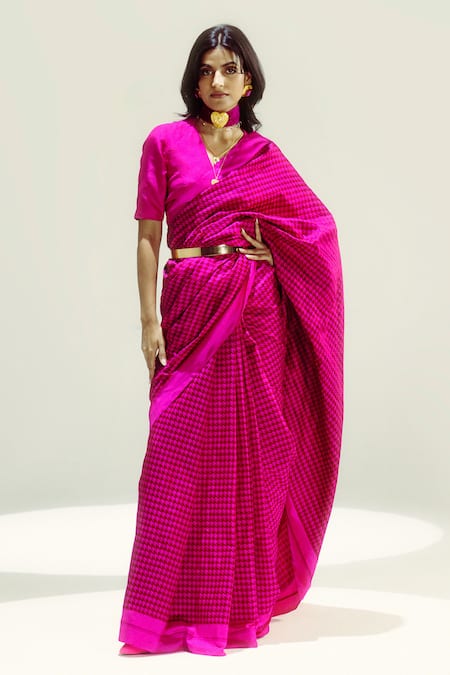 Ekaya Houndstooth Pattern Designer Saree 