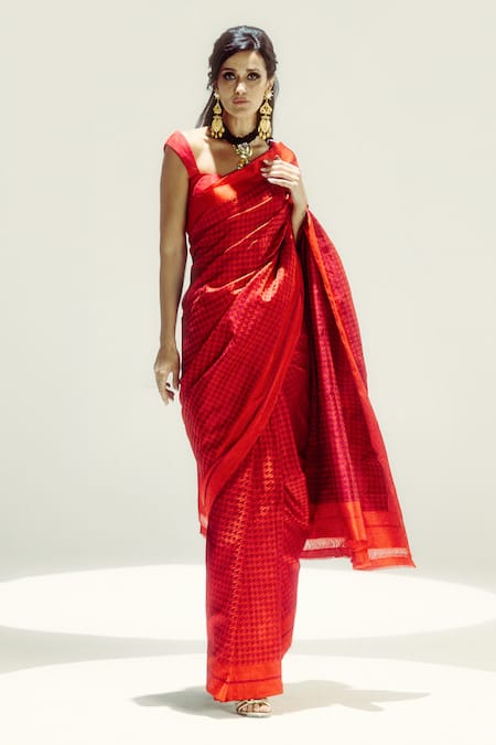 Ekaya Houndstooth Satin Silk Saree 