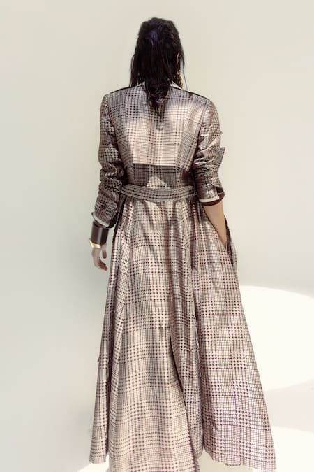 Ekaya Banaras Espresso Glen Plaid Saree Set 