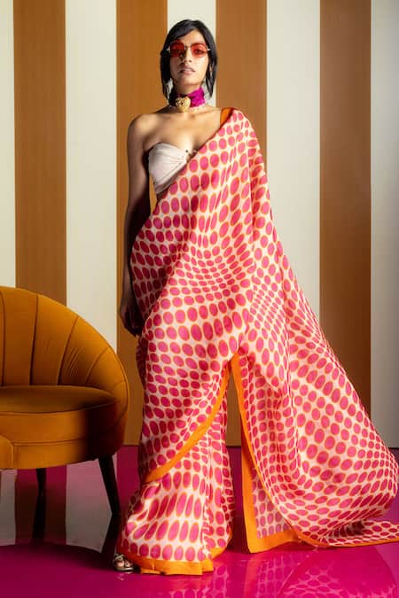 Ekaya Polka Dot Printed Organza Saree 